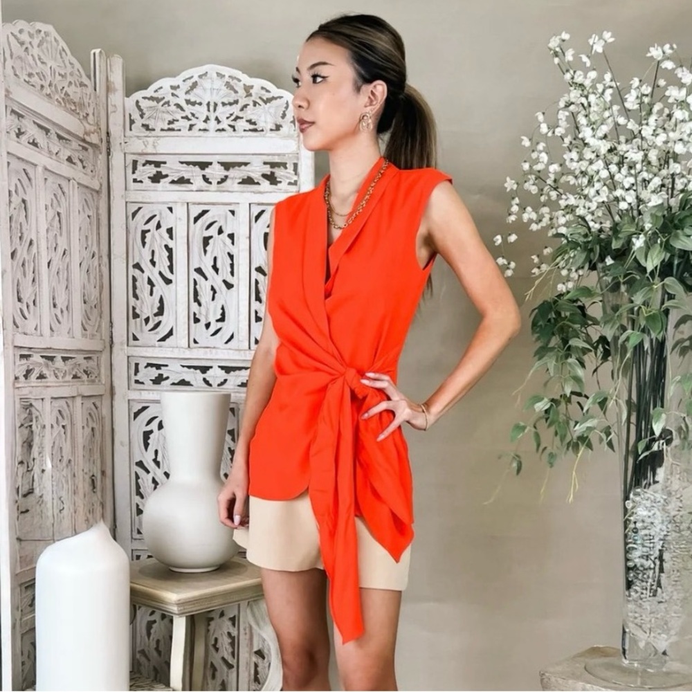 NEW Amanda Uprichard $182 Orange Sleeveless Blazer Size Small